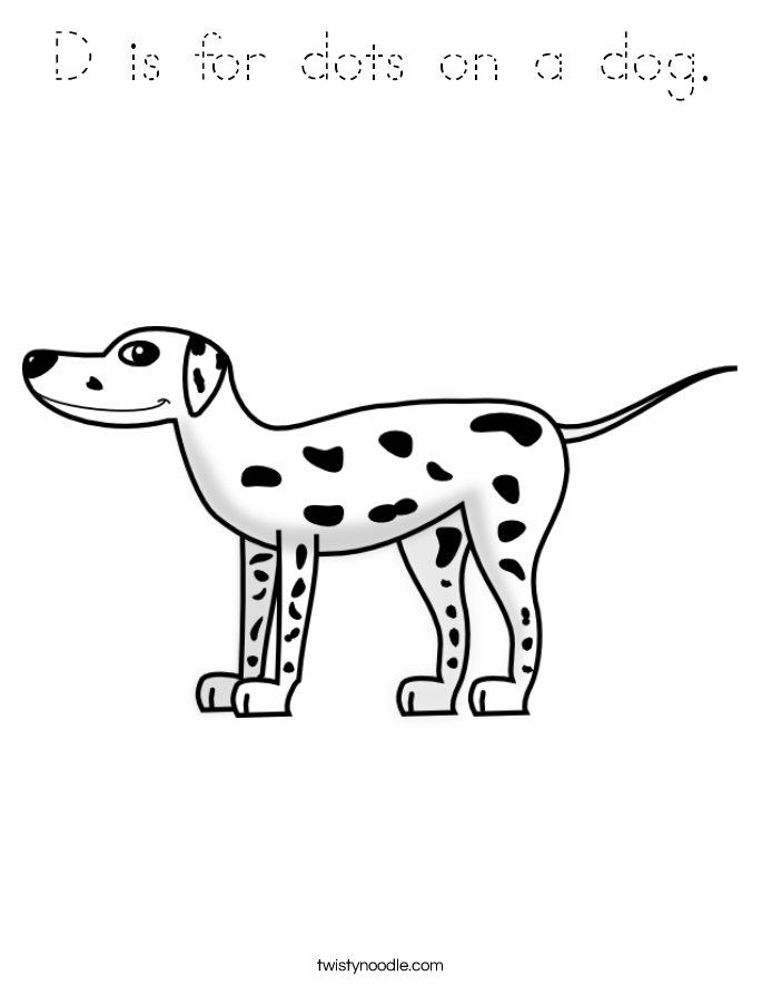 D is for dots on a dog. Coloring Page