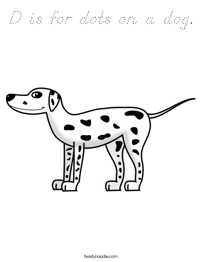 D is for dots on a dog. Coloring Page