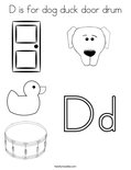 D is for dog duck door drumColoring Page