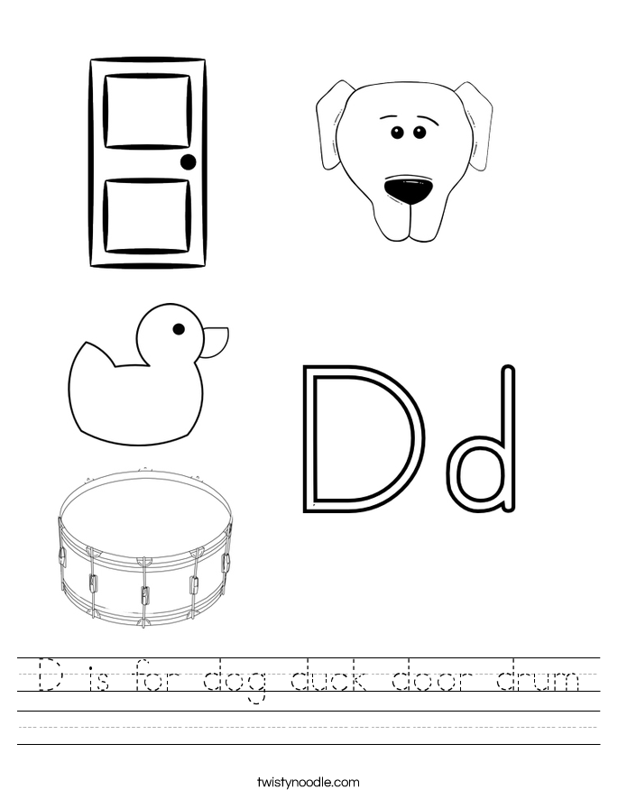 D is for dog duck door drum Worksheet