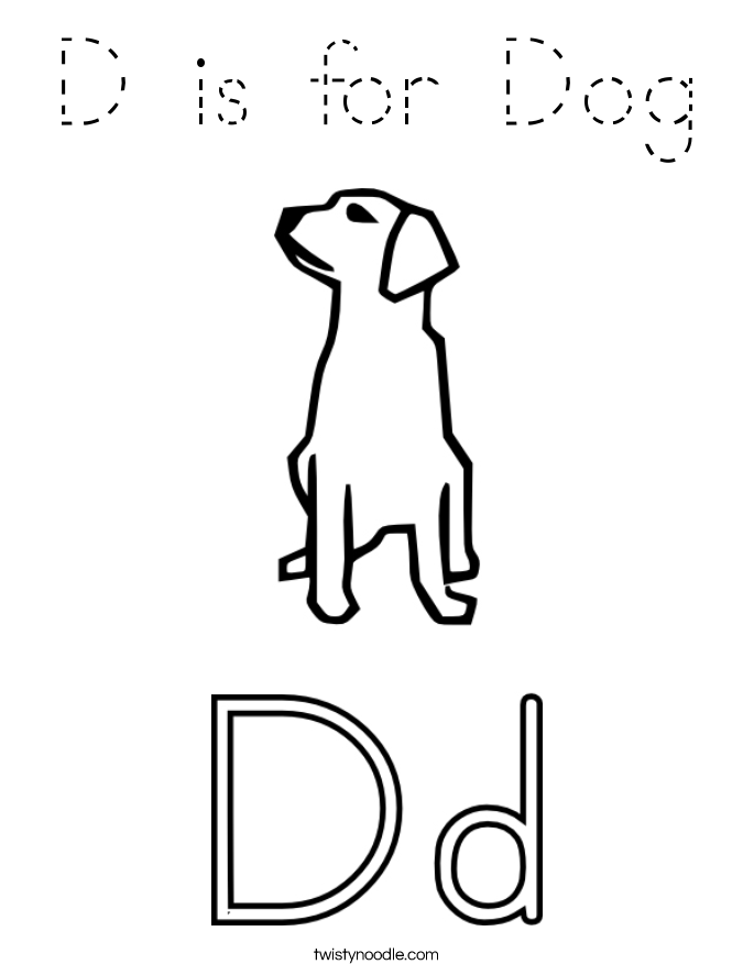 D is for Dog Coloring Page - Tracing - Twisty Noodle
