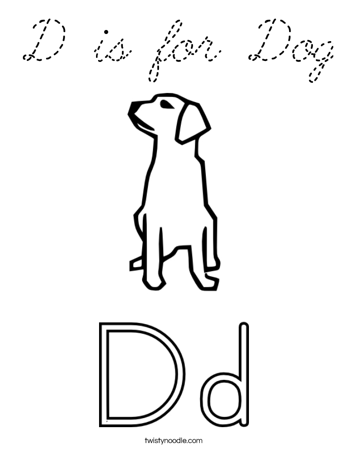 D is for Dog Coloring Page - Cursive - Twisty Noodle