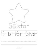S is for Star Handwriting Sheet