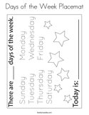 Days of the Week Placemat Coloring Page