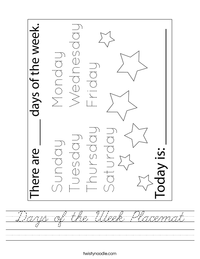 Days of the Week Placemat Worksheet