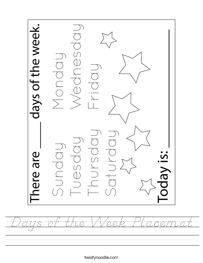 Days of the Week Placemat Worksheet
