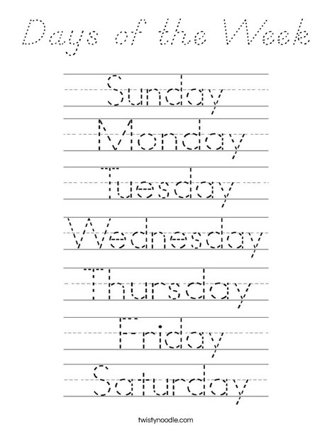 Days of the Week Coloring Page