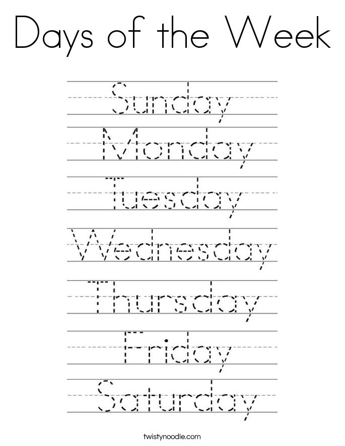 Days Of The Week Coloring Page Twisty Noodle Days Of The Week Coloring Page Twisty Noodle