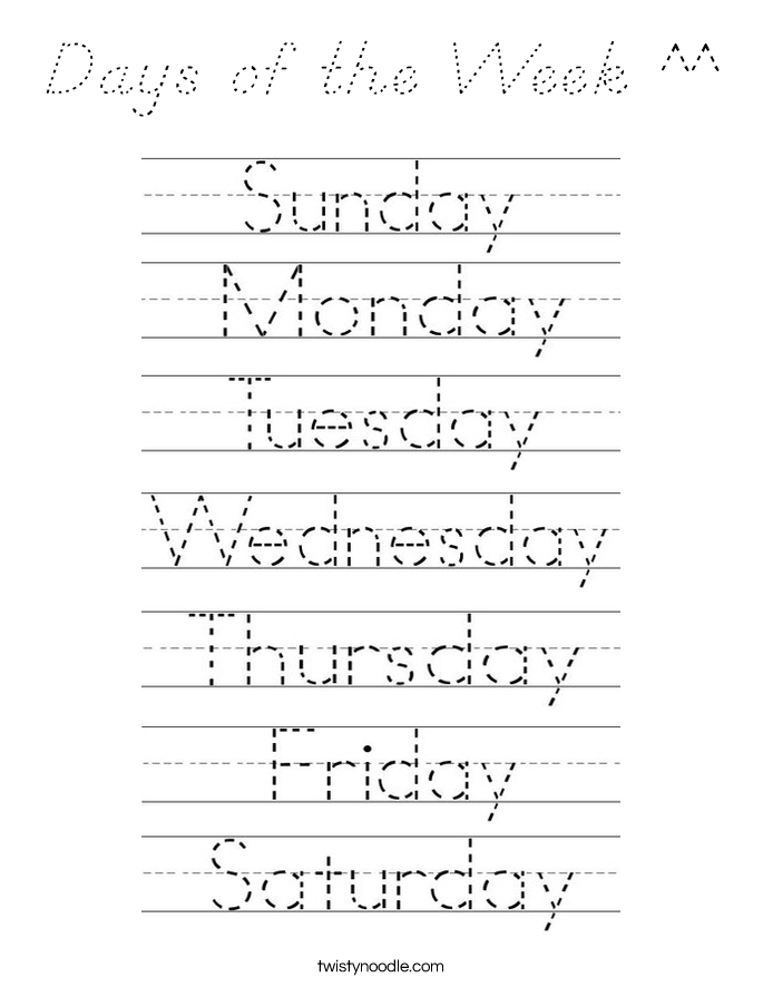 Days of the Week ^^ Coloring Page