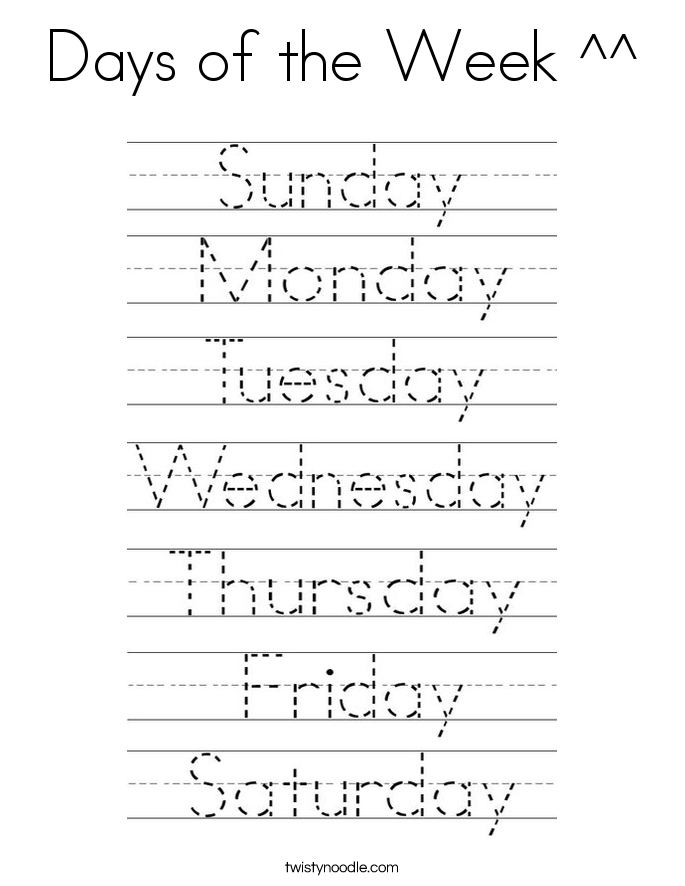 Days of the Week ^^ Coloring Page