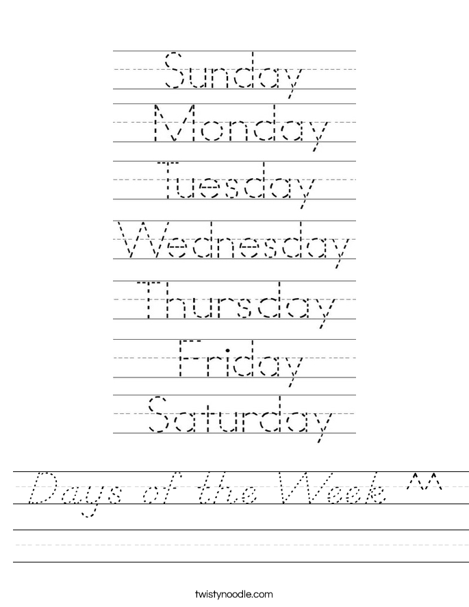 Days of the Week ^^ Worksheet
