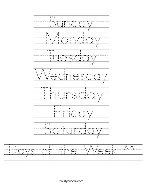 Days of the Week Worksheet