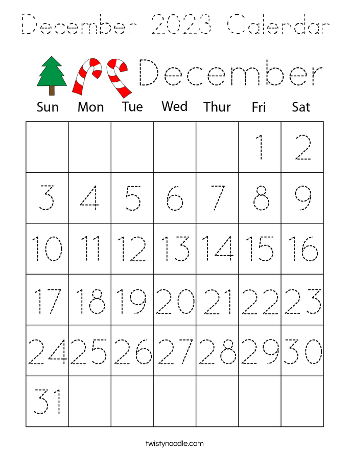 December 2023 Calendar Coloring Page