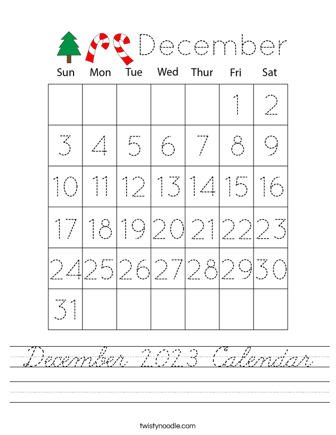 December 2023 Calendar Worksheet