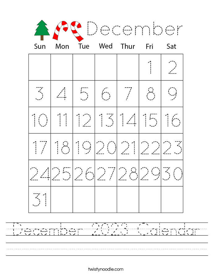 December 2023 Calendar Worksheet