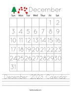 December 2023 Calendar Handwriting Sheet