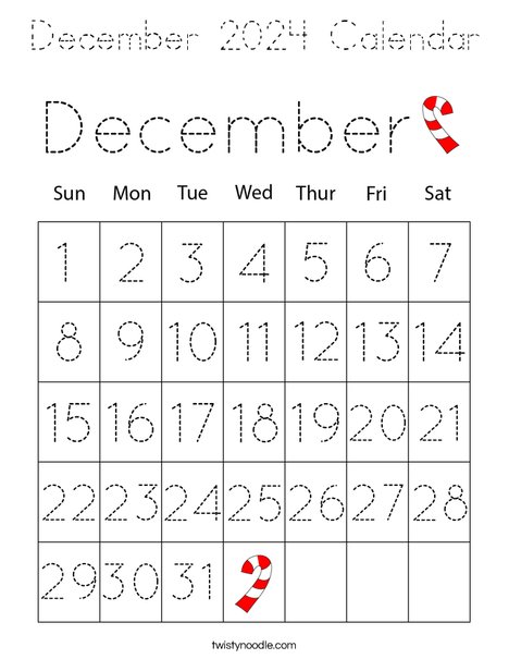 December 2024 Calendar Coloring Page