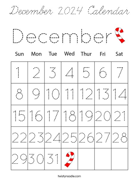December 2024 Calendar Coloring Page