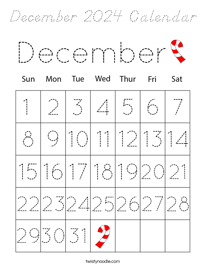 December 2024 Calendar Coloring Page