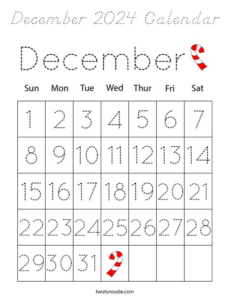 December 2024 Calendar Coloring Page