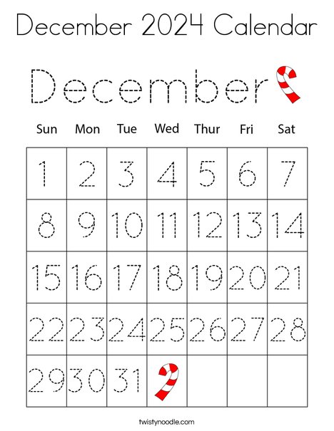 December 2024 Calendar Coloring Page