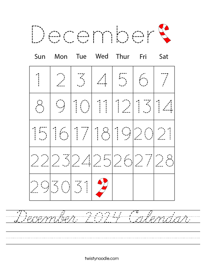 December 2024 Calendar Worksheet