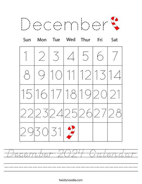 December 2024 Calendar Worksheet