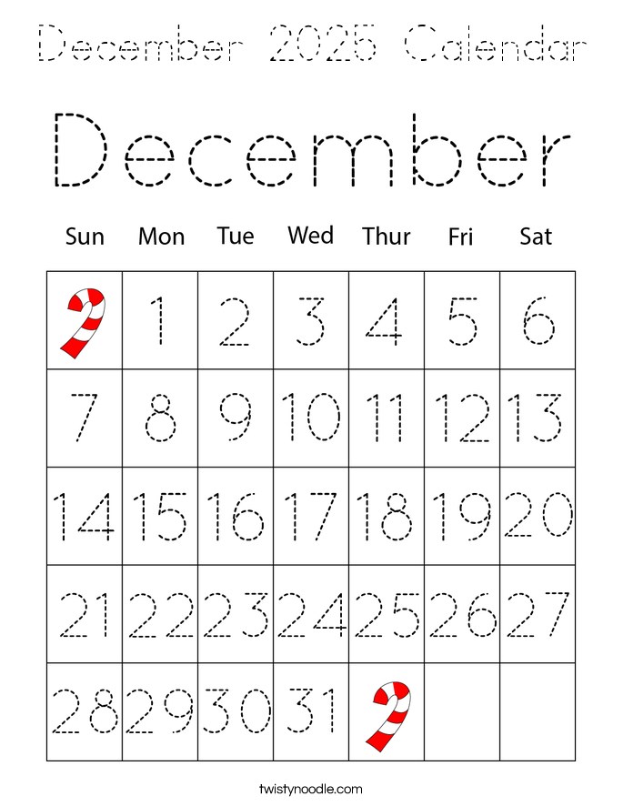 December 2025 Calendar Coloring Page