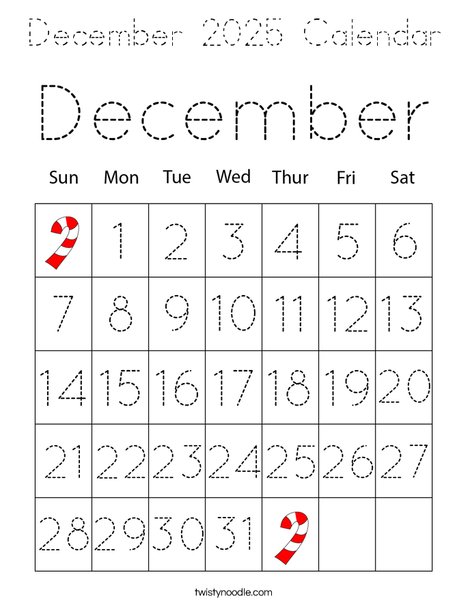 December 2025 Calendar Coloring Page