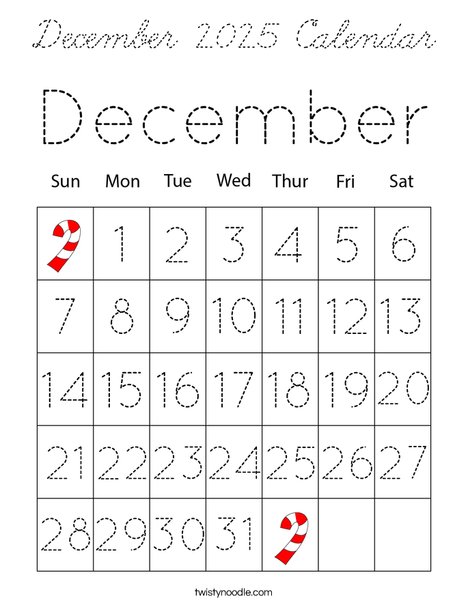 December 2025 Calendar Coloring Page