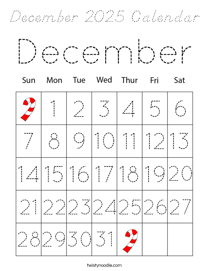 December 2025 Calendar Coloring Page