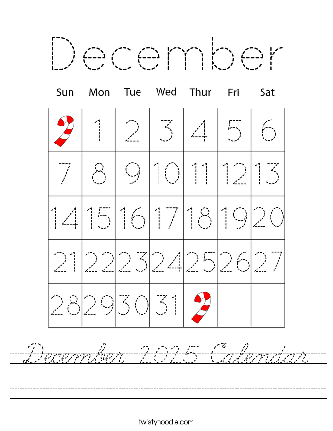 December 2025 Calendar Worksheet