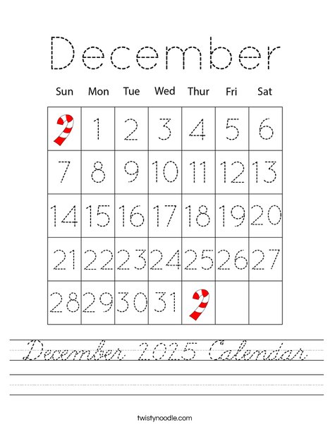 December 2025 Calendar Worksheet