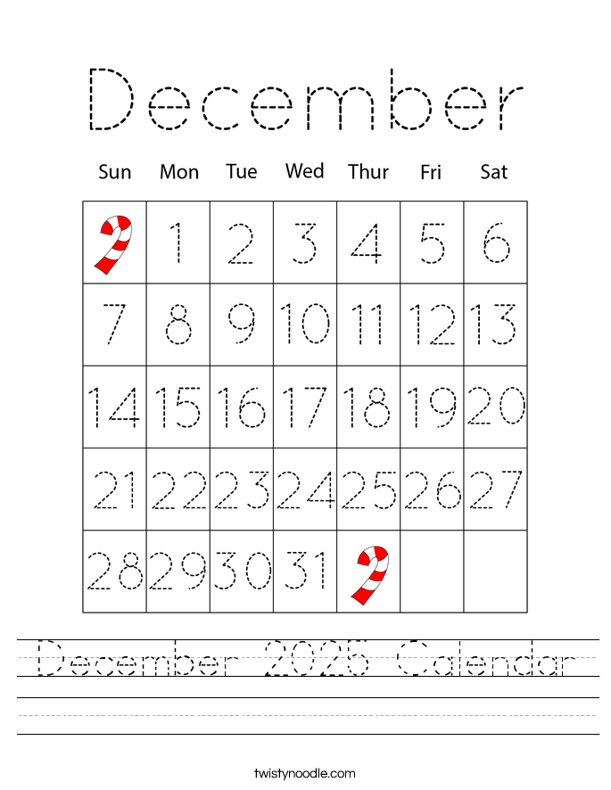 December 2025 Calendar Worksheet