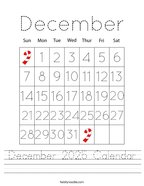 December 2025 Calendar Handwriting Sheet
