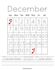 December 2025 Calendar Handwriting Sheet