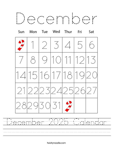 December 2025 Calendar Worksheet