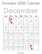 December 2026 Calendar Coloring Page