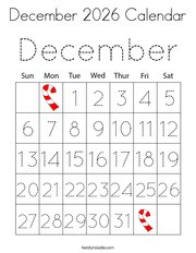 December 2026 Calendar Coloring Page