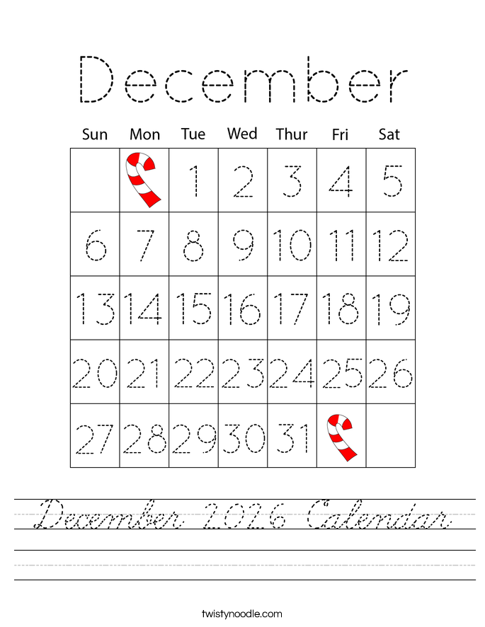 December 2026 Calendar Worksheet