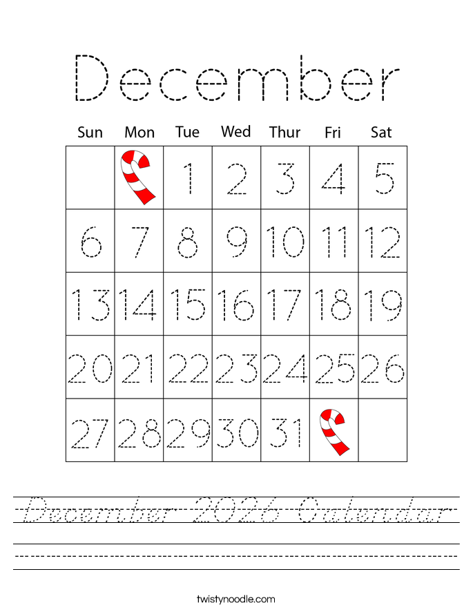 December 2026 Calendar Worksheet