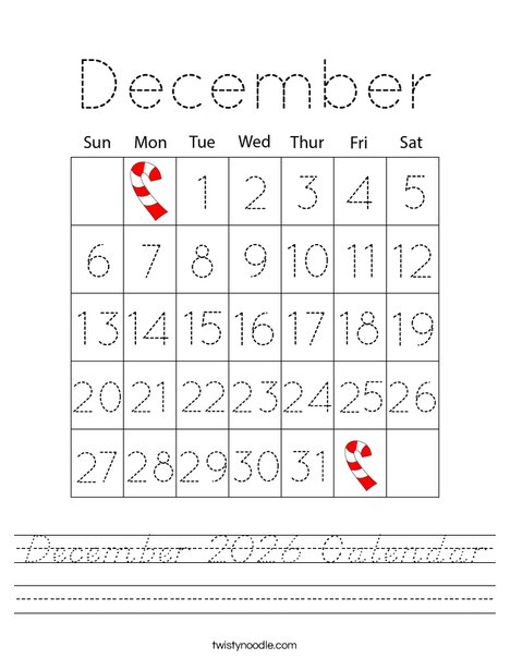 December 2026 Calendar Worksheet