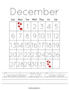 December 2026 Calendar Handwriting Sheet