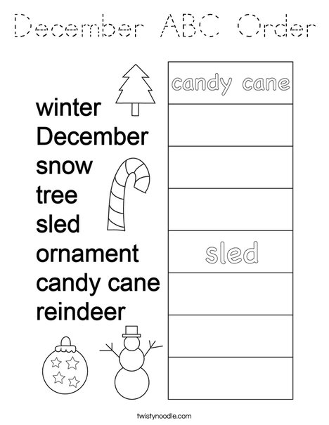 December ABC Order Coloring Page