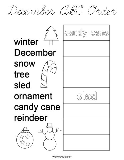 December ABC Order Coloring Page