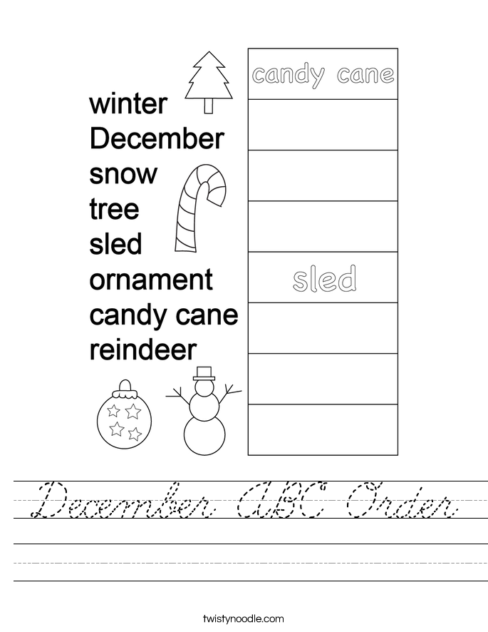 December ABC Order Worksheet