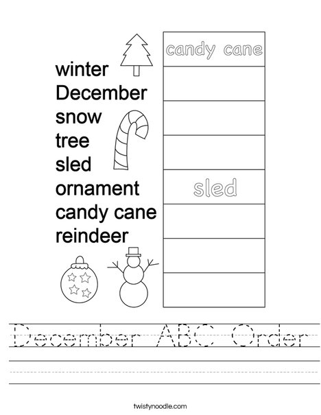 December ABC Order Worksheet