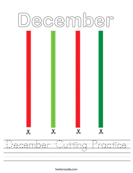 December Cutting Practice Worksheet