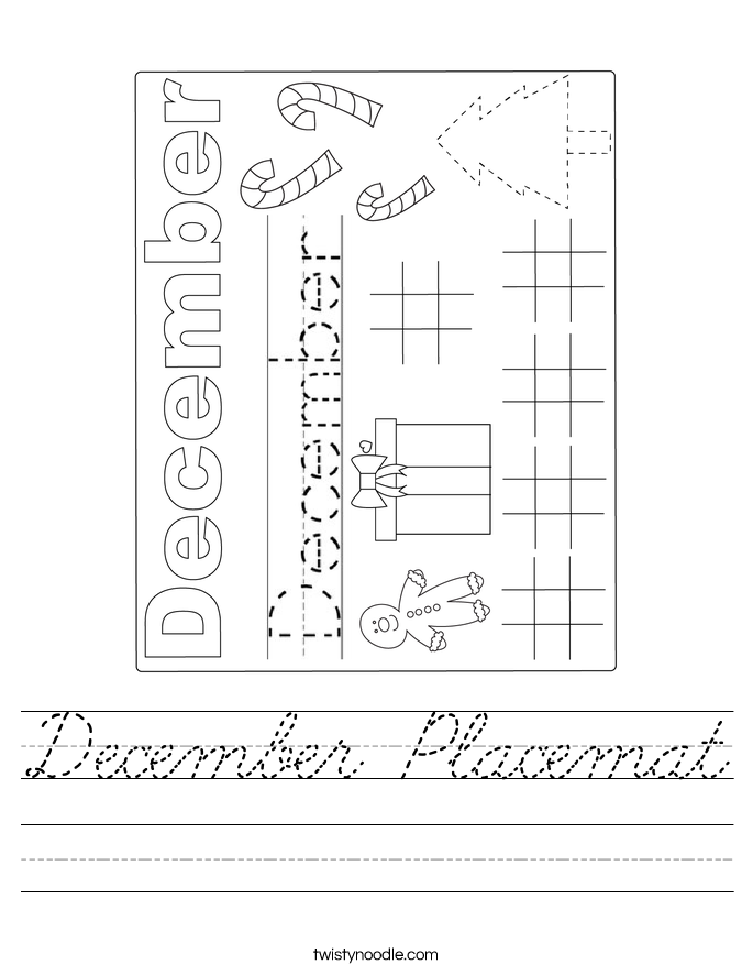 December Placemat Worksheet