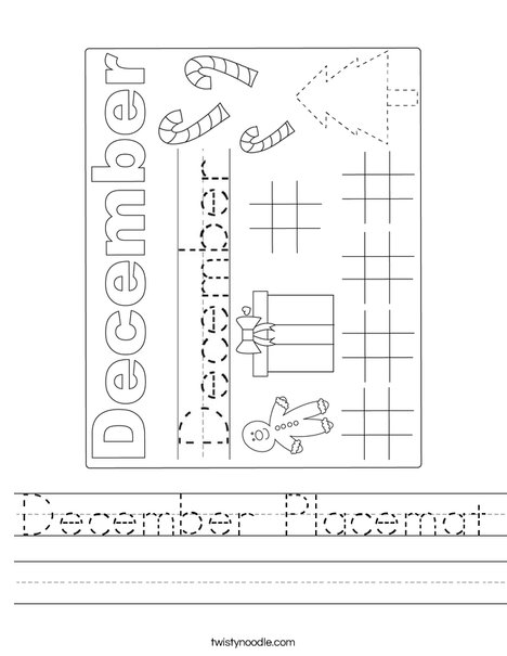 December Placeamat Worksheet